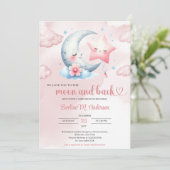 かわいい水色の月とピンクの星の赤ちゃんシャワー 招待状 (スタンド正面)