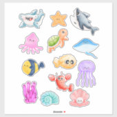 かわいい水色の海の生き物フグ シール (シート)