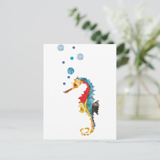 かわいい水色の海馬の乗馬海動物 ポストカード (スタンド正面)