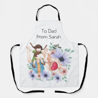 かわいい水色の父と娘 エプロン