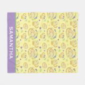 かわいい水色の猫たちパーソナライズされたイエロー フリースブランケット (正面(横))