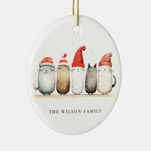 かわいい水色の猫たち、毛皮と明るいクリスマス セラミックオーナメント (右)