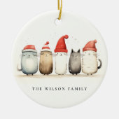 かわいい水色の猫たち、毛皮と明るいクリスマス セラミックオーナメント (正面)