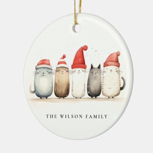 かわいい水色の猫たち、毛皮と明るいクリスマス セラミックオーナメント (左)