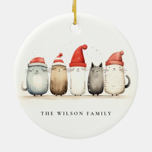 かわいい水色の猫たち、毛皮と明るいクリスマス セラミックオーナメント (裏面)