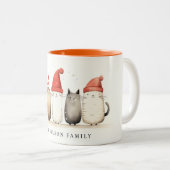 かわいい水色の猫たち、毛皮と明るいクリスマス ツートーンマグカップ (正面右)