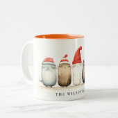 かわいい水色の猫たち、毛皮と明るいクリスマス ツートーンマグカップ (正面左)