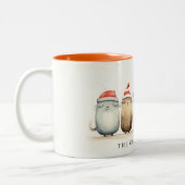 かわいい水色の猫たち、毛皮と明るいクリスマス ツートーンマグカップ (左)