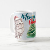 かわいい水色の猫サンタ・メリークリスマス コーヒーマグカップ (正面左)