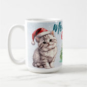 かわいい水色の猫サンタ・メリークリスマス コーヒーマグカップ (左)