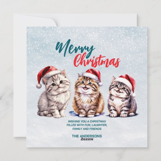 かわいい水色の猫サンタ・メリークリスマス シーズンカード (裏面)