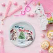 かわいい水色の猫サンタ・メリークリスマス ペーパープレート (パーティー)