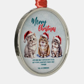 かわいい水色の猫サンタ・メリークリスマス メタルオーナメント (右)