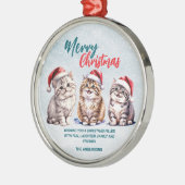 かわいい水色の猫サンタ・メリークリスマス メタルオーナメント (左)