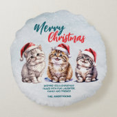 かわいい水色の猫サンタ・メリークリスマス ラウンドクッション (裏面)