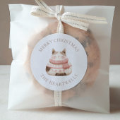 かわいい水色の猫メリーパーソナライズされたクリスマス ラウンドシール