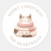 かわいい水色の猫メリーパーソナライズされたクリスマス ラウンドシール (正面)