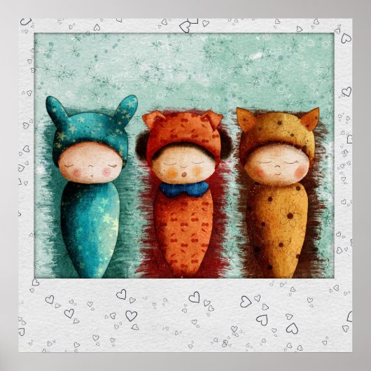 かわいい水色の生まれたばかりのベビー眠る子供部屋 ポスター (正面)