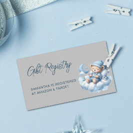 かわいい水色の眠いクマ赤ちゃんシャワー登録 エンクロージャーカード