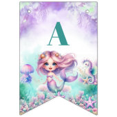 かわいい水色の紫とティール(緑がかった色)人魚の誕生日 バンティングフラッグ (第2の旗)