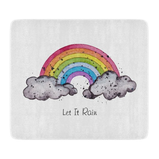 かわいい水色の虹と雲 カッティングボード (正面)