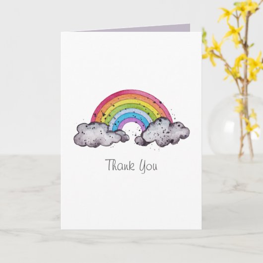 かわいい水色の虹と雲 カード (黄色い花)
