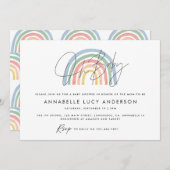 かわいい水色の虹の赤ちゃんシャワー 招待状 (正面/裏面)