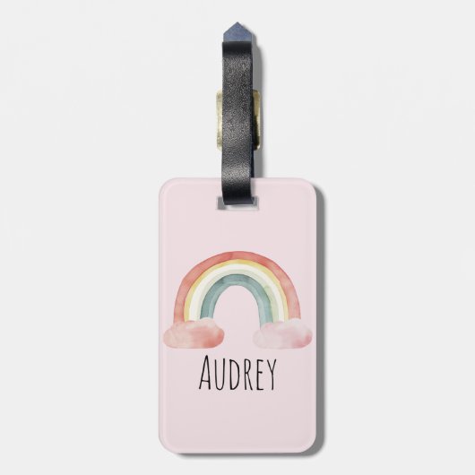 かわいい水色の虹パーソナライズされた ラゲッジタグ (裏面縦)
