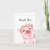 かわいい水色の豚ありがとう カード (正面)