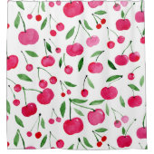 かわいい水色の赤いさくらんぼ シャワーカーテン (正面)