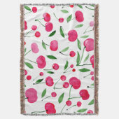 かわいい水色の赤いさくらんぼ スローブランケット (正面縦)