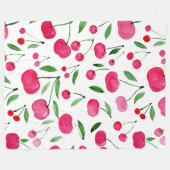 かわいい水色の赤いさくらんぼ フリースブランケット (正面(横))