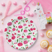 かわいい水色の赤いさくらんぼ ペーパープレート (パーティー)