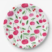 かわいい水色の赤いさくらんぼ ペーパープレート (正面)