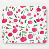 かわいい水色の赤いさくらんぼ マウスパッド (正面)