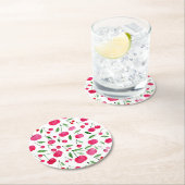 かわいい水色の赤いさくらんぼ ラウンドペーパーコースター (インサイチュ)