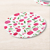 かわいい水色の赤いさくらんぼ ラウンドペーパーコースター (アングル)