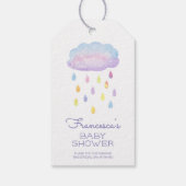 かわいい水色の雨滴が赤ちゃんシャワーを浴びる ギフトタグ (裏面)