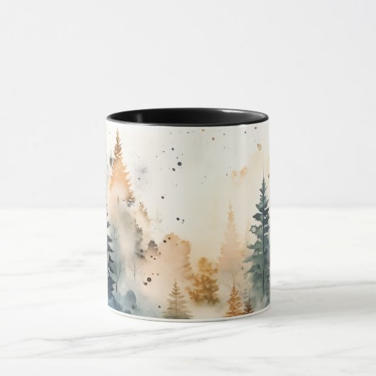 かわいい水色の霧の松の森クリスマス マグカップ (中央)
