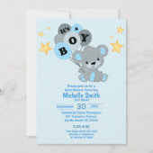 かわいい水色の青が男の子の風船を支える 招待状 (正面)