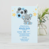 かわいい水色の青が男の子の風船を支える 招待状 (スタンド正面)