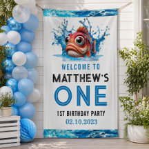 かわいい水色の魚の1歳の誕生日パーティー