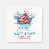かわいい水色の魚の1歳の誕生日 スタンダードカクテルナプキン (正面)