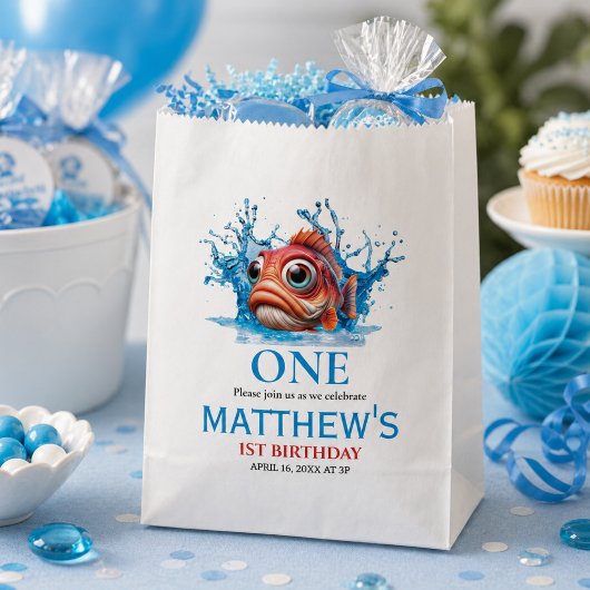 かわいい水色の魚 1歳の誕生日 フェイバーバッグ