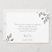 かわいい水色の鳥が巣の赤ちゃんシャワーで孵化 サンキューカード (裏面)