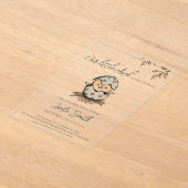 かわいい水色の鳥の赤男女兼用ちゃんシャワー アクリル招待状 (レイダウン)