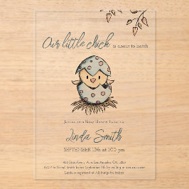 かわいい水色の鳥の赤男女兼用ちゃんシャワー アクリル招待状