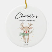 かわいい水色の鹿カスタムベビー初めてのクリスマス セラミックオーナメント (正面)