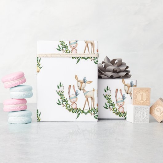 かわいい水色の鹿 ラッピングペーパー (ベビーシャワー)