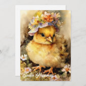 かわいい水色の黄色の小さなチキンとボンネット シーズンカード (正面/裏面)
